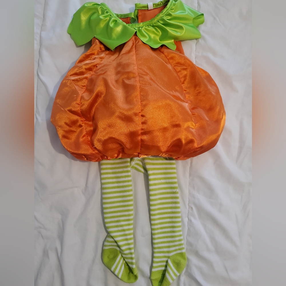 6-12 Month Pumpkin Costume with Green Stripe Leggings/tights